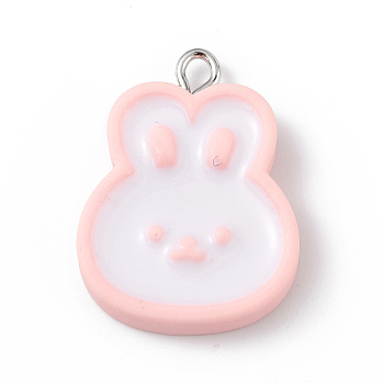 Opaque Resin Pendants, Cute Charms, with Platinum Tone Iron Loops, Rabbit, 26x19.5x5mm, Hole: 2mm