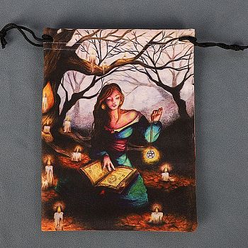 Velvet Jewelry Storage Drawstring Pouches, Rectangle Jewelry Bags, for Witchcraft Articles Storage, Human, 18x14cm