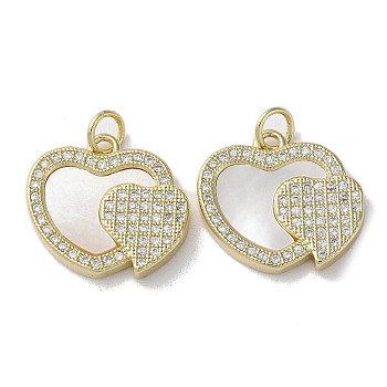 Brass Micro Pave Cubic Zirconia Pendants, with Shell, Heart, Real 18K Gold Plated, 16.5x17.5x3mm, Hole: 3mm