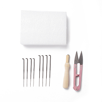DIY Needle Felting Tools Set, with Iron Needles, Foam Chassis, Wooden Needle Handles & Scissor, Mixed Color, 72~120x5.5~90x2~29mm, 11pcs/set