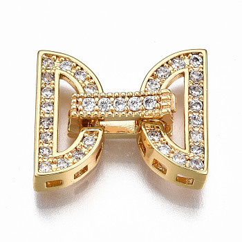 Brass Micro Pave Clear Cubic Zirconia Fold Over Clasps, Nickel Free, Half Flat Round, Real 18K Gold Plated, 18mm long, Half Flat Round: 7x14.5x3mm, Hole: 1mm, Inner Diameter: 3x8mm, Clasps: 11x5x3mm