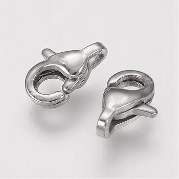 304 Stainless Steel Lobster Claw Clasps, Stainless Steel Color, 9.5x6x3.5mm, Hole: 1mm