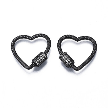 Brass Micro Pave Clear Cubic Zirconia Screw Carabiner Lock Charms, for Keychain Making, Heart, Gunmetal, 24x23~24x6mm, Column: 8x6mm