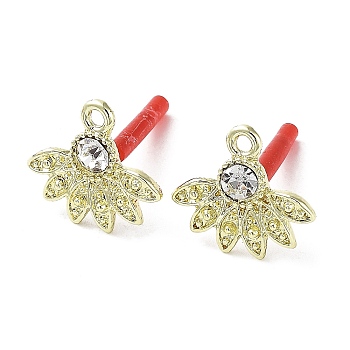 Rack Plating Alloy Flower Stud Earrings Finding, with Rhinestone & Horizontal Loops & 304 Stainless Steel Pin, Cadmium Free & Nickel Free & Lead Free, Golden, 15x16.5mm, Hole: 1.5mm, Pin: 0.6mm