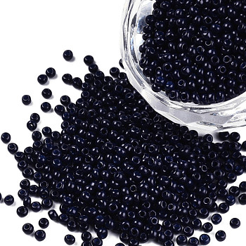 11/0 Grade A Round Glass Seed Beads, Baking Paint, Dark Blue, 2.3x1.5mm, Hole: 1mm, about 48500pcs/pound