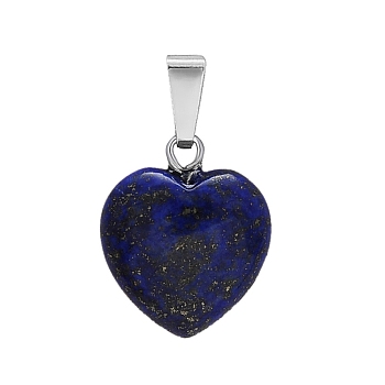 Natural Lapis Lazuli Charms, with Silver Tone Metal Findings, Heart, 16x6mm