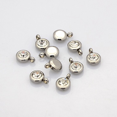 Trendy Original Color 304 Stainless Steel Faceted Grade A Rhinestone Flat Round Charms Pendants(RB-N030-01)-2