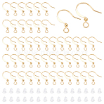 100Pcs Brass Earring Hooks, with Horizontal Loop and Beads, Long-Lasting Plated, 100Pcs Plastic Ear Nuts, Real 18K Gold Plated, 16x15.5x2.5mm, Hole: 2.5mm, 24 Gauge, Pin: 0.5mm(KK-UN0004-52)