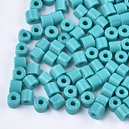 Opaque Glass Bugle Beads, Round Hole, Dark Turquoise, 7~7.5x6~6.5mm, Hole: 2.5mm, about 800pcs/bag(SEED-S023-02H)
