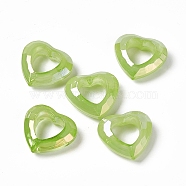 UV Plating Rainbow Iridescent Acrylic Bead Frames, Faceted Heart, Yellow Green, 24x26x9mm, Hole: 1.5mm, Inner Diameter: 13x13mm(PACR-M003-04A)