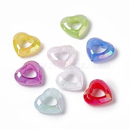 UV Plating Rainbow Iridescent Acrylic Bead Frames, Faceted Heart, Mixed Color, 24x26x9mm, Hole: 1.5mm, Inner Diameter: 13x13mm(PACR-M003-04)