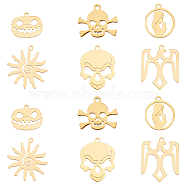 Unicraftale 12Pcs 6 Style 201 Stainless Steel Pendants, Mixed Shapes, Golden, 2pcs/style(STAS-UN0020-22G)