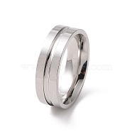 201 Stainless Steel Grooved Line Finger Ring for Women, Stainless Steel Color, Inner Diameter: 17mm(RJEW-I089-30P)