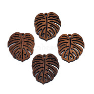 Natural Walnut Wood Pendants, Monstera Leaf, Saddle Brown, 32x27x2mm, Hole: 2mm(WOOD-N011-004)