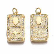 Brass Micro Pave Clear Cubic Zirconia Pendants, Nickel Free, Rectangle with Star & Hamsa Hand, Real 18K Gold Plated, 25x23x3mm, Jump Ring: 5x0.7mm, 3mm inner diameter(KK-S356-231G-NF)