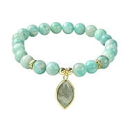 Natural Amazonite Stretch Bracelets, with Horse Eye Charms, Inner Diameter: 2-1/8 inch(5.35cm)(BJEW-JB10135-04)
