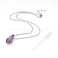 Natural Fluorite Openable Perfume Bottle Pendant Necklaces, with Stainless Steel Cable Chain and Plastic Dropper, Stainless Steel Color, 20.62 inch(52.4cm), Bottle Capacity: 0.15~0.3ml(0.005~0.01 fl. oz), 2mm(NJEW-E150-01C-P)