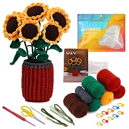 DIY Sunflower Planter Display Decoration Crochet Kit, Including Instruction Manual, Crochet Hooks, Polyester Yarn, Big Eye Needle, Scissor, Stitch Markers, Colorful, Packing: 22x15.2cm(PW-WG38512-01)