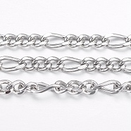 304 Stainless Steel Figaro Chains, Unwelded, with Spool, Faceted, Stainless Steel Color, 4~6x3x0.8mm, about 65.61 Feet(20m)/roll(CHS-H016-04P-20M)