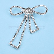 Crystal Rhinestone Bowknot Lapel Pin, Creative Brass Badge for Backpack Clothes, Silver, 71x55x10mm, Pin: 0.6mm(JEWB-T002-30S)