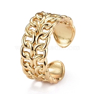 Brass Cuff Rings, Open Rings, Long-Lasting Plated, Curb Chain Shape, Real 18K Gold Plated, US Size 5 1/4, Inner Diameter: 16mm(KK-H741-10G)