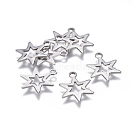 201 Stainless Steel Charms, Hexagram, Stainless Steel Color, 14.5x11x0.8mm, Hole: 1.5mm(STAS-F207-32P)