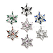 Brass Micro Pave Colorful Cubic Zirconia Pendants, Snowflake, Real Platinum Plated, 20.5x16x4mm, Hole: 1.2mm(KK-C054-01P)