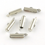 Iron Slide On End Clasp Tubes, Cadmium Free & Lead Free, Slider End Caps, Platinum, 5.5x40x4mm, Hole: 1mm, 3.2mm inner diameter(IFIN-R212-4.0cm-P)
