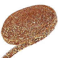 Glitter Resin Hotfix Rhinestone(Hot Melt Adhesive On The Back), Rhinestone Trimming, Costume Accessories, Gold, 10x2.5mm, 3yard/roll(DIY-WH0157-43E-05)