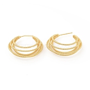Rack Plating Brass Chunky Open Hoop Earrings, Multi Line Stud Earrings for Women, Cadmium Free & Lead Free, Real 18K Gold Plated, 26x29x9mm, Pin: 0.7mm(EJEW-C035-04G)