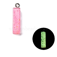 Luminous Resin Pendants, Glow in the Dark, with Platinum Plated Loop, Letter, Letter I, 24x5.5x5.5mm, Hole: 1.8mm(RESI-I059-I01)