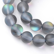 Synthetic Moonstone Beads Strands, Holographic Beads, Dyed, Frosted, Round, Gray, 10mm, Hole: 1mm, about 36~39pcs/strand, 14~15 inch(G-R375-10mm-A03)