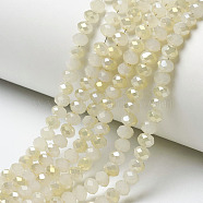 Electroplate Glass Beads Strands, Imitation Jade, Half Rainbow Plated, Faceted, Rondelle, Light Yellow, 4x3mm, Hole: 0.4mm, about 123~127pcs/strand, 16.5~16.9 inch(42~43cm)(EGLA-A034-J4mm-H04)