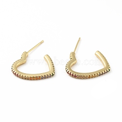 Brass Heart Stud Earrings, Half Hoop Earrings for Women, Real 18K Gold Plated, 18x17x2mm, Pin: 0.7mm(EJEW-B013-21)