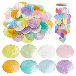 Elite 80Pcs 8 Colors Natural Capiz Shell Connector Charms, Dyed, Flat Round Links, Mixed Color, 49~49.5x0.5~1mm, Hole: 1.5~1.6mm, 10pcs/color(SHEL-PH0001-49)