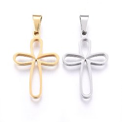 304 Stainless Steel Pendants, Cut-Out, with Hollow, Cross, Mixed Color, 29.5x19x2.2mm, Hole: 6x4mm(STAS-H469-11)