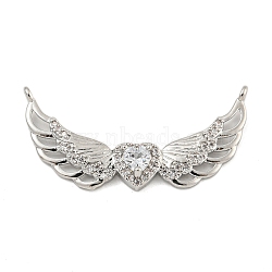 Brass Micro Pave  Cubic Zirconia Pendant, Wings, Clear, 16x34x5mm, Hole: 1.2mm(KK-Q812-02E)