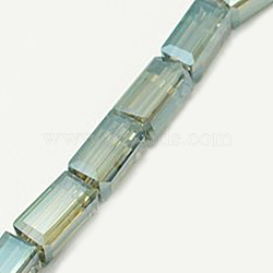 Electroplate Glass Beads, Full Rainbow Plated, Faceted, Cuboid, Pale Turquoise, 12x6x6mm, Hole: 1mm(EGLA-J023-12x6mm-08)