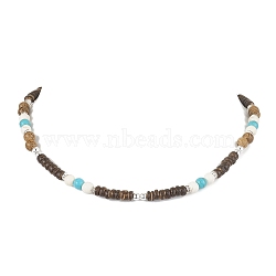 Natural Wenge Wood Pendant Necklaces, with Synthetic Turquoise and Synthetic Magnesite Beads Necklaces, Colorful, 16.10~16.34 inch(40.9~41.5cm)(NJEW-JN04791-03)