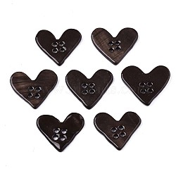 2-Hole Spray Paint Freshwater Shell Buttons, Heart, Coconut Brown, 14~15x16~17x2mm, Hole: 1.4mm(X-SHEL-S276-135)