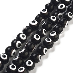 Handmade Lampwork Beads, Evil Eye, Round, Black, 10mm, Hole: 1.5mm, about 38pcs/strand(DF019Y-06)