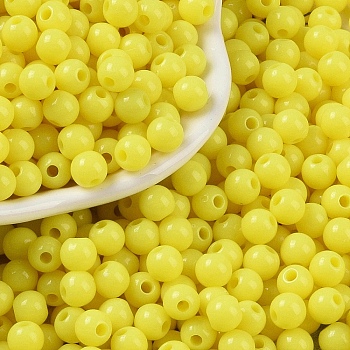 Opaque Acrylic Beads, Round, Yellow, 5x4mm, Hole: 1.6mm, about 12500pcs/500g