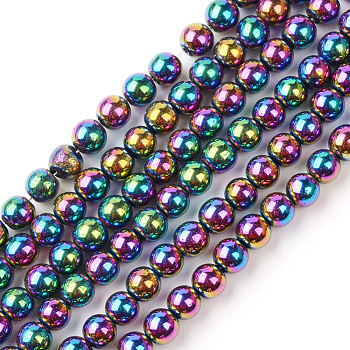 Non-magnetic Synthetic Hematite Beads Strands, Grade A, Round, Multi-color Plated, 4mm, Hole: 1mm, about 95~100pcs/strand, 15.5 inch