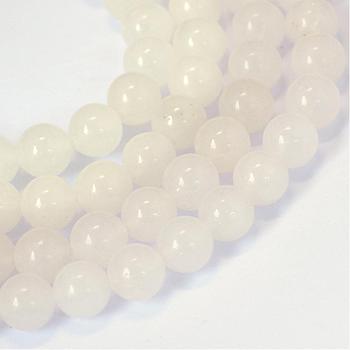 Natural White Jade Round Bead Strands, 10~10.5mm, Hole: 1.2mm, about 36pcs/strand, 15.5 inch