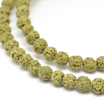 Natural Lava Rock Round Bead Strands, Dyed, Dark Khaki, 8mm, Hole: 1mm, about 51pcs/strand, 15.75 inch