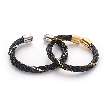 304 Stainless Steel Cuff Bangles, Torque Bangles, with Chains, Mixed Color, 2-1/4 inch(5.7cm), 8mm