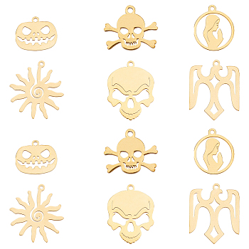 Unicraftale 12Pcs 6 Style 201 Stainless Steel Pendants, Mixed Shapes, Golden, 2pcs/style