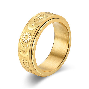 Star & Moon & Sun Titanium Steel Rotatable Finger Ring, Fidget Spinner Ring for Calming Worry Meditation, Golden, US Size 9 3/4(19.5mm)