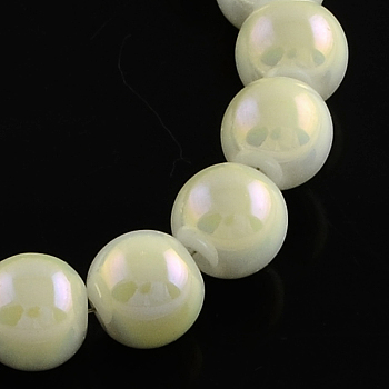 Electroplate Imitation Jade Glass Round Bead Strands, Full Rainbow Plated, Beige, 6mm, Hole: 1mm, about 108pcs/strand, 24.8 inch