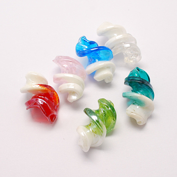 Handmade Lampwork Beads, Pearlized, Spiral, Mixed Color, 28x15mm, Hole: 2mm